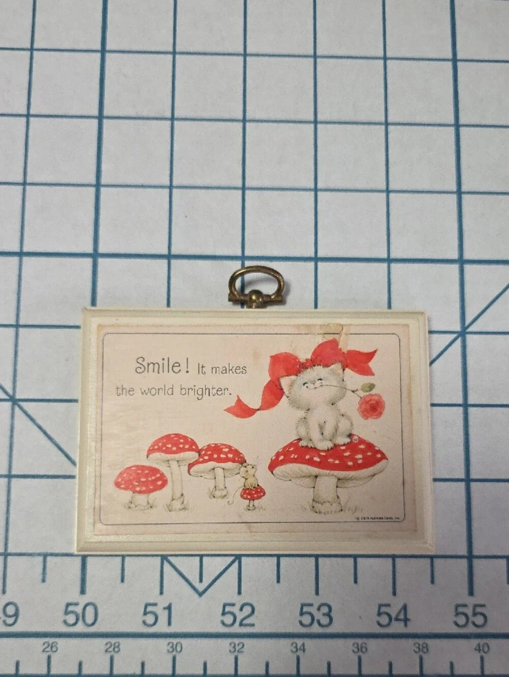 Hallmark Plaque 1979 - Smile! It makes the world brighter! Kittten & Mouse VTG